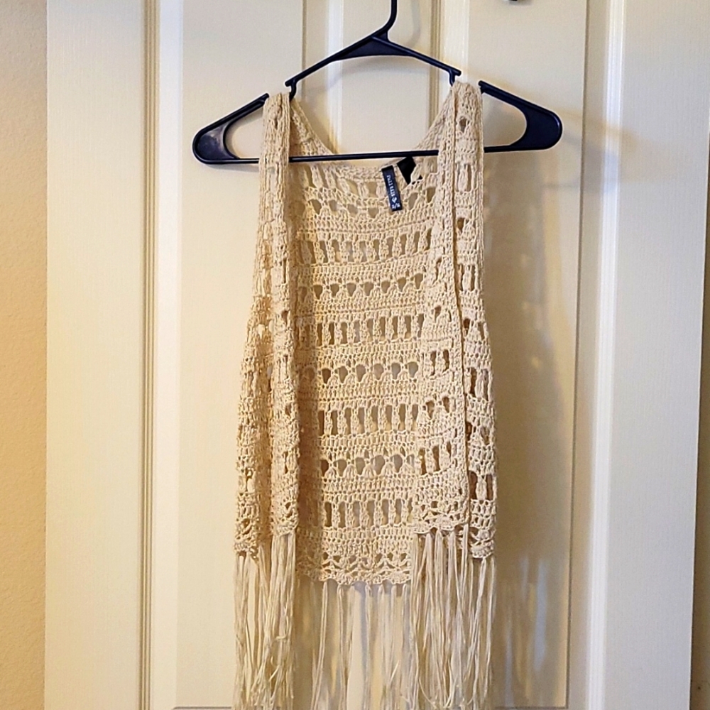 Cream Knit Freyed Vest